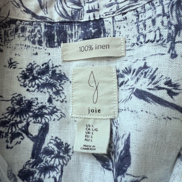 Joie 100% linen top size L floral animals nature vacation resort mother of pearl - Picture 3 of 4